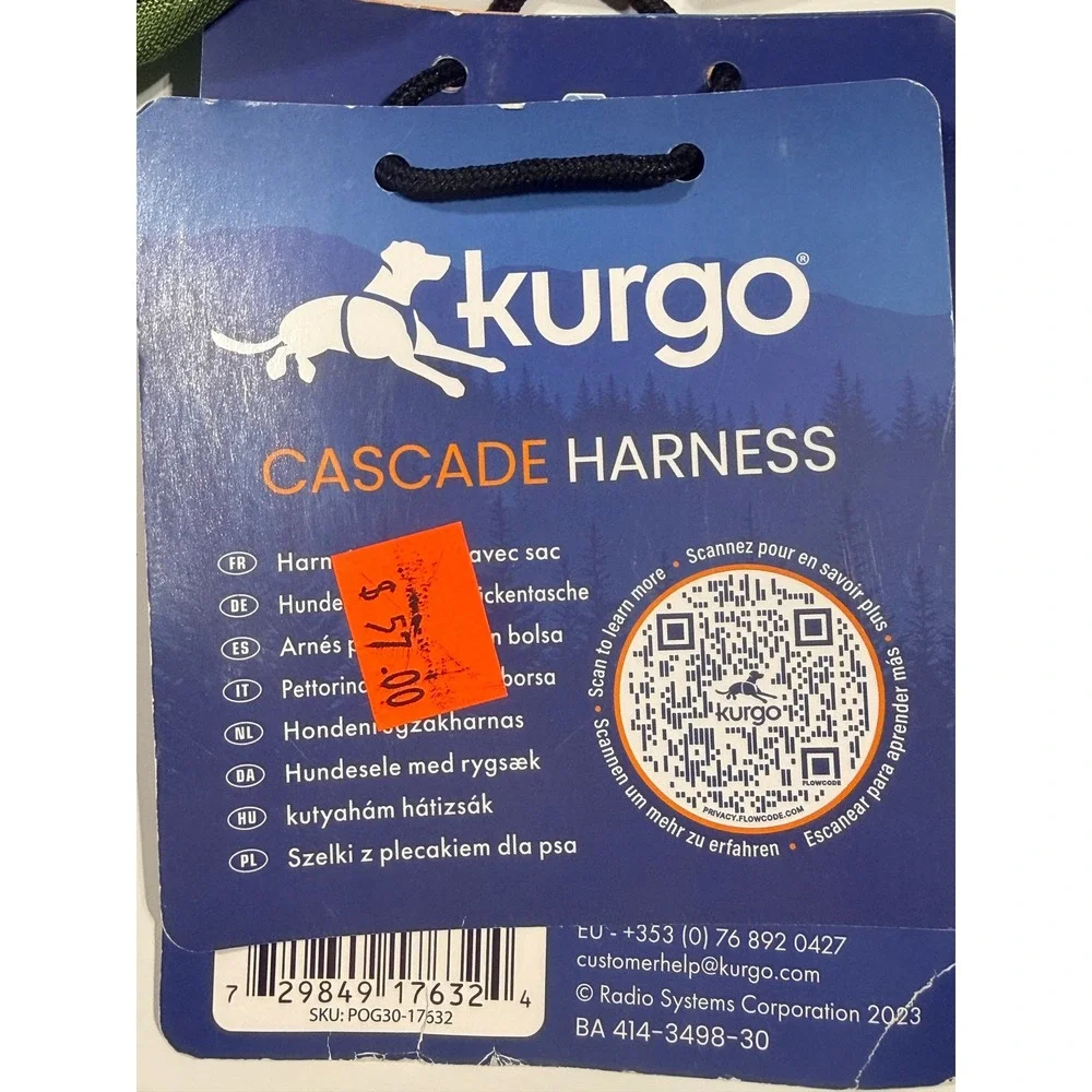 KURGO Cascade Dog Harness - Green Backpack POG30-17532 Hiking Gear -Small NWT